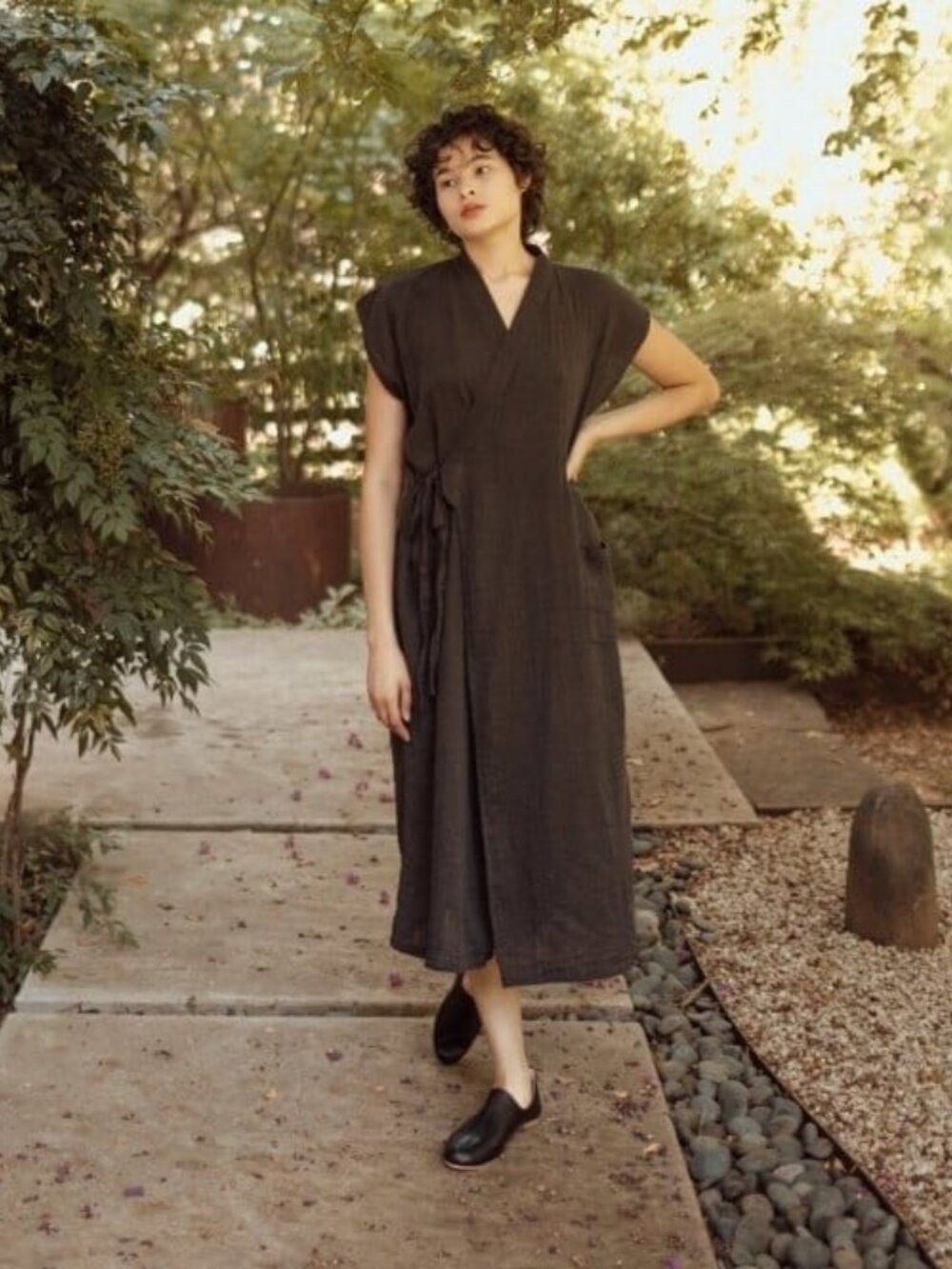 Odd Bird Aydin 100% Turkish Cotton Gauze Midi Wrap Lounge House Dress Brown